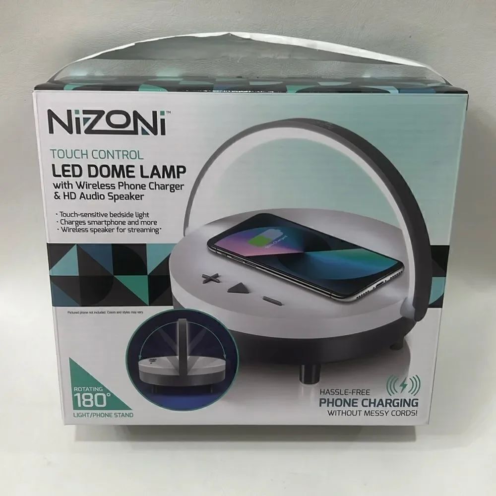 Nizoni LED Dome Lamp Wireless Phone Charger & HD Audio Speaker Streaming New
